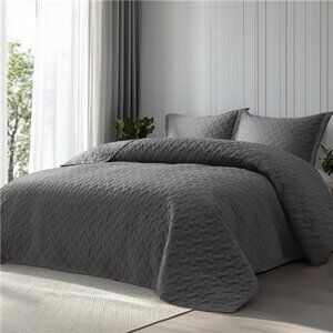 Bedsure Quilts Queen Size - Grey Bedspreads Queen Size with Basket Weave